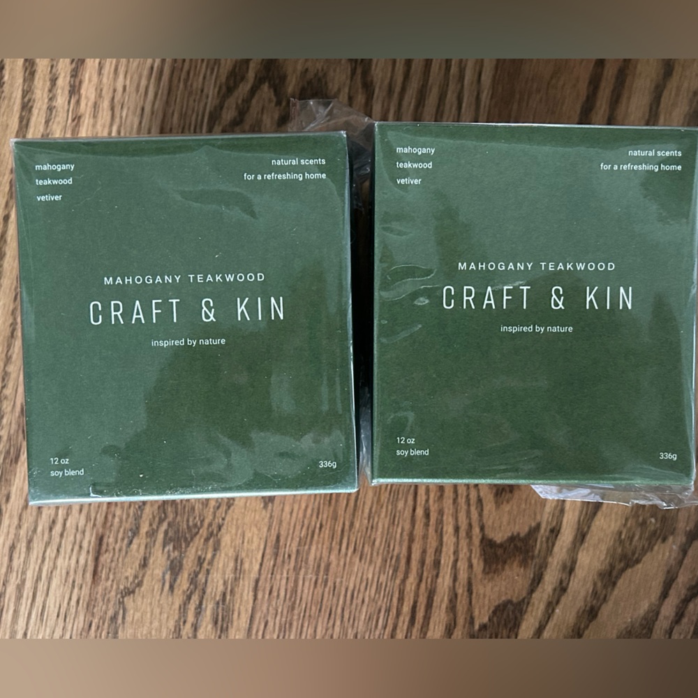 2pc Craft‎ & Kin Double Wick 12 oz Soy Blend Candles Mahogany and Teakwood NEW